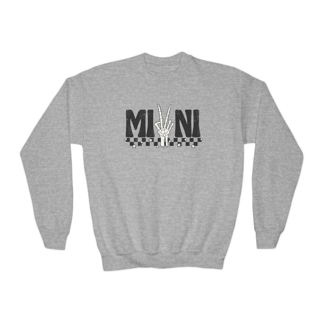 Youth Crewneck Sweatshirt — 'Mini' Peace Hand Graphic (Checkerboard)
