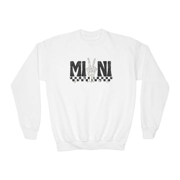Youth Crewneck Sweatshirt — 'Mini' Peace Hand Graphic (Checkerboard)